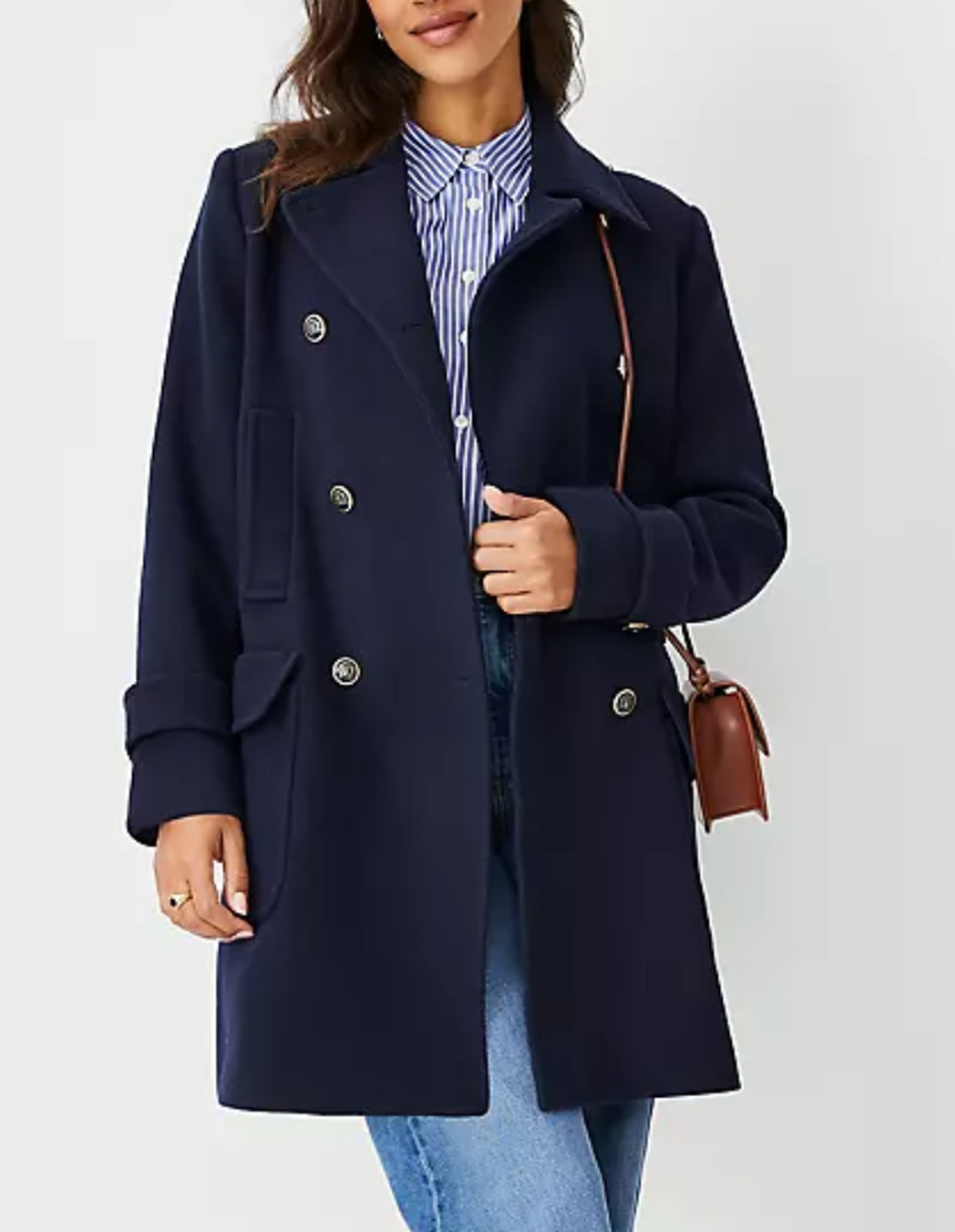 NEW ANN TAYLOR NIGHT SKY BLUE PETITE WOOL BLEND PEACOAT COAT SZ SP S